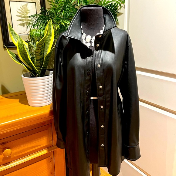 7 For All Mankind Faux Leather Shirt Jacket - Picture 1 of 4